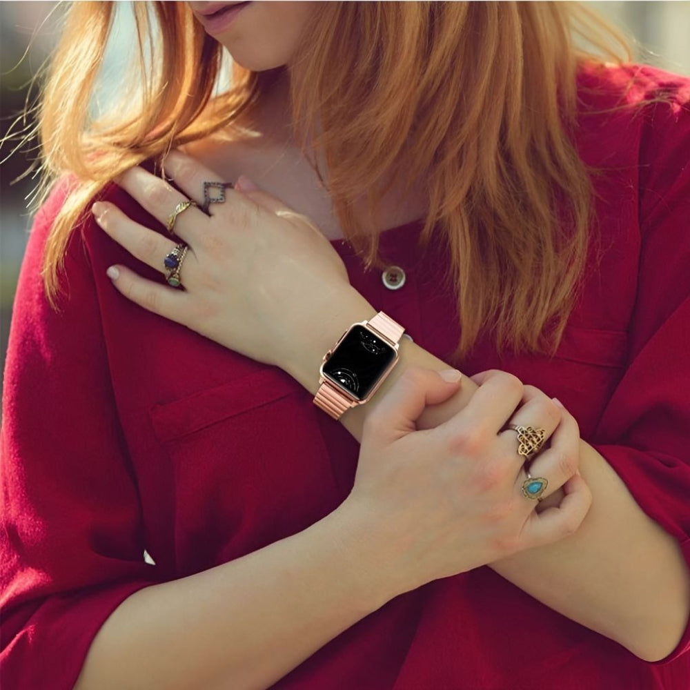 Stainless Steel Gold Apple Watch With Red Band Slick Apple Steel